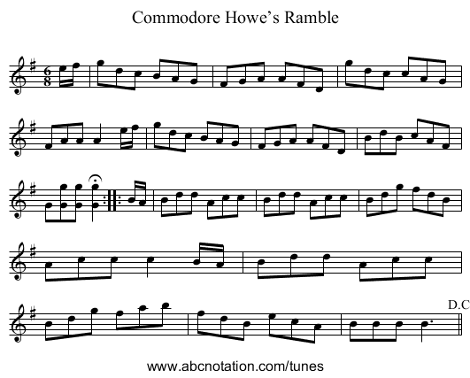 Commodore Howe’s Ramble - staff notation