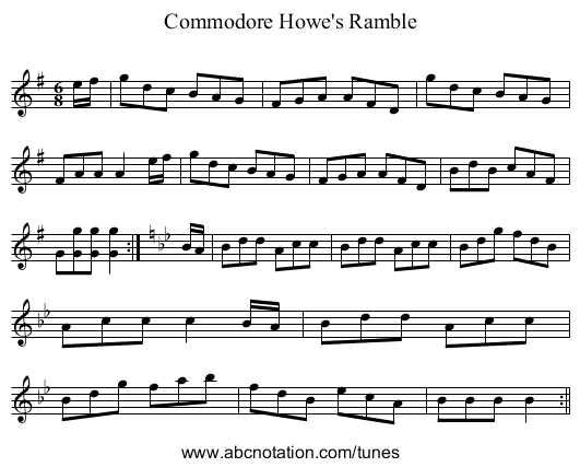Commodore Howe's Ramble - staff notation