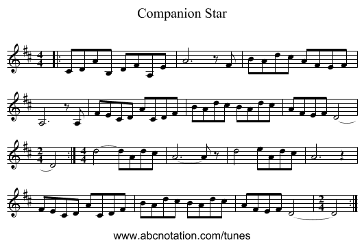 Companion Star - staff notation