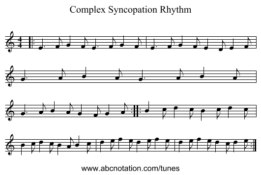 Complex Syncopation Rhythm - staff notation