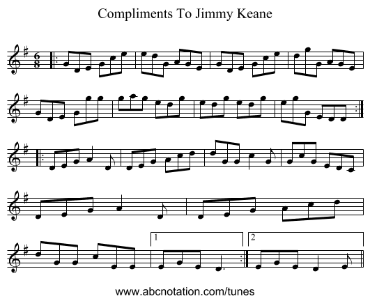 Compliments To Jimmy Keane - staff notation