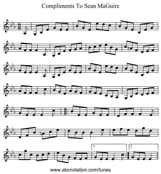 Compliments To Sean MaGuire - staff notation