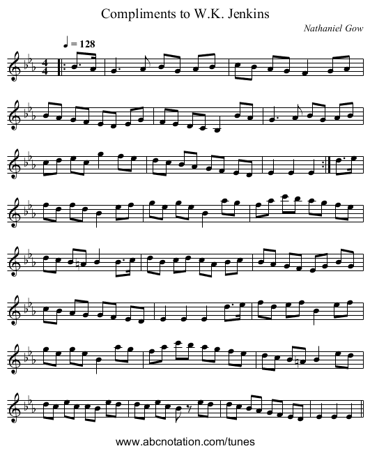 Compliments to W.K. Jenkins - staff notation