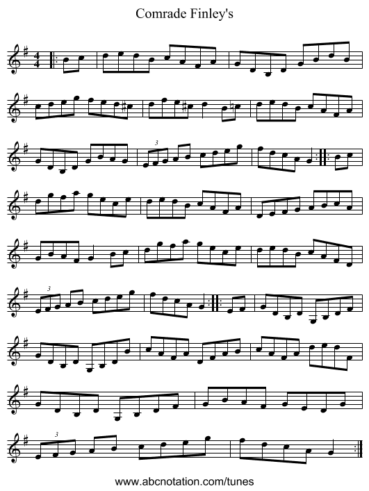 Comrade Finley's - staff notation