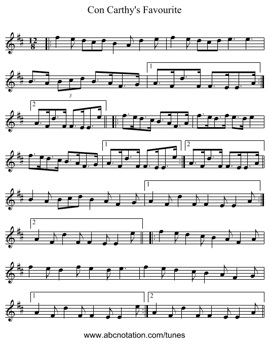 Con Carthy's Favourite - staff notation