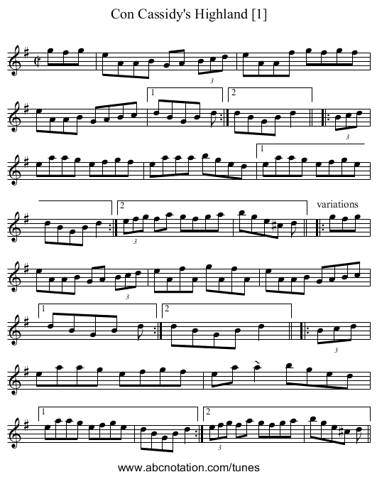 Con Cassidy's Highland [1] - staff notation