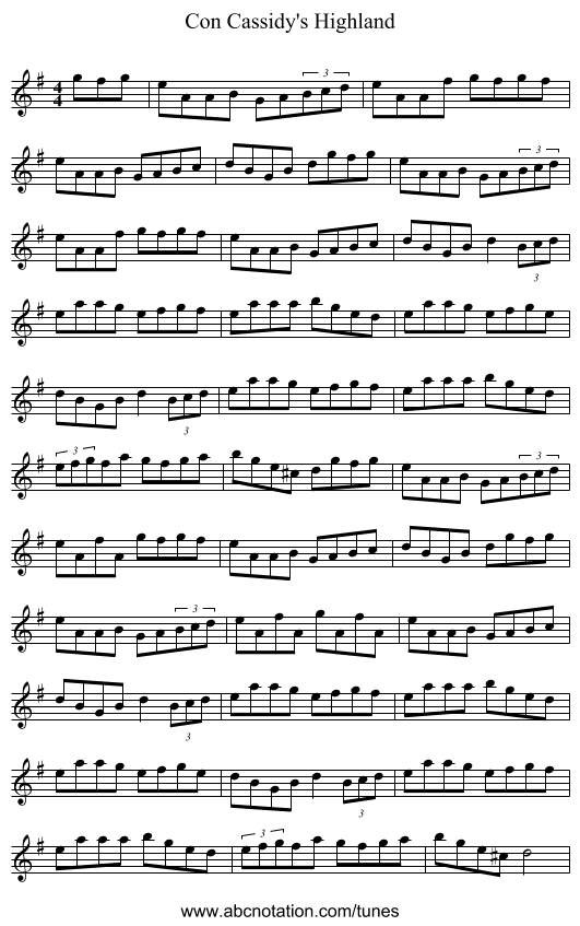 Con Cassidy's Highland - staff notation