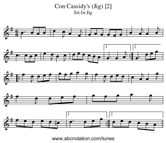 Con Cassidy's (Jig) [2] - staff notation