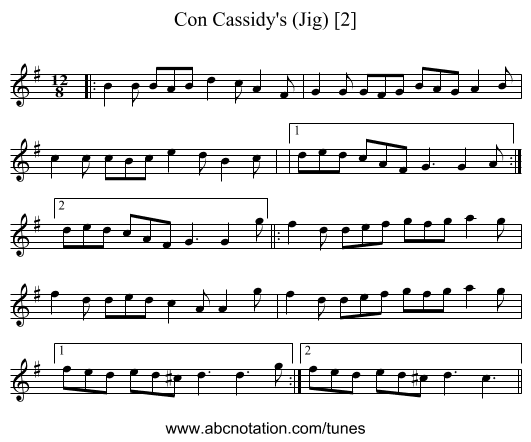 Con Cassidy's (Jig) [2] - staff notation
