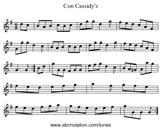 Con Cassidy's - staff notation