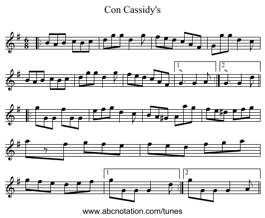 Con Cassidy's - staff notation