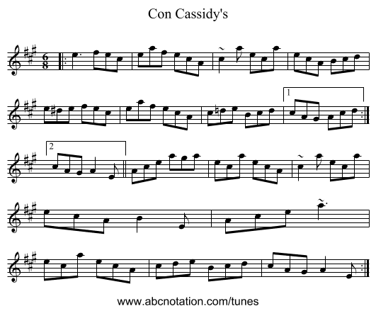 Con Cassidy's - staff notation
