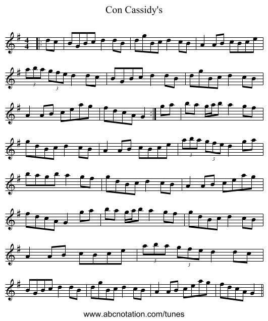 Con Cassidy's - staff notation