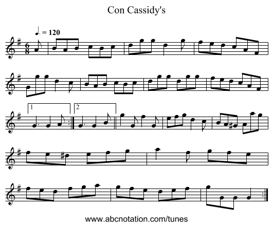 Con Cassidy's - staff notation