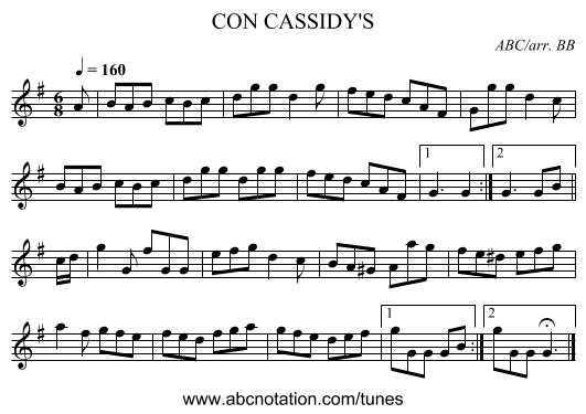CON CASSIDY'S - staff notation