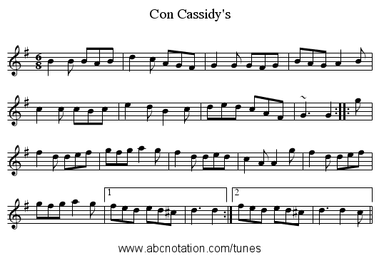 Con Cassidy's - staff notation