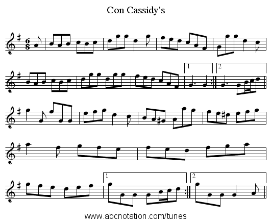 Con Cassidy's - staff notation