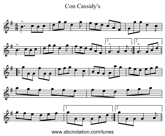 Con Cassidy's - staff notation