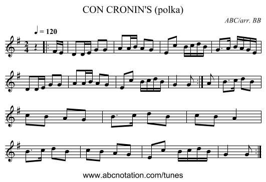 CON CRONIN'S (polka) - staff notation