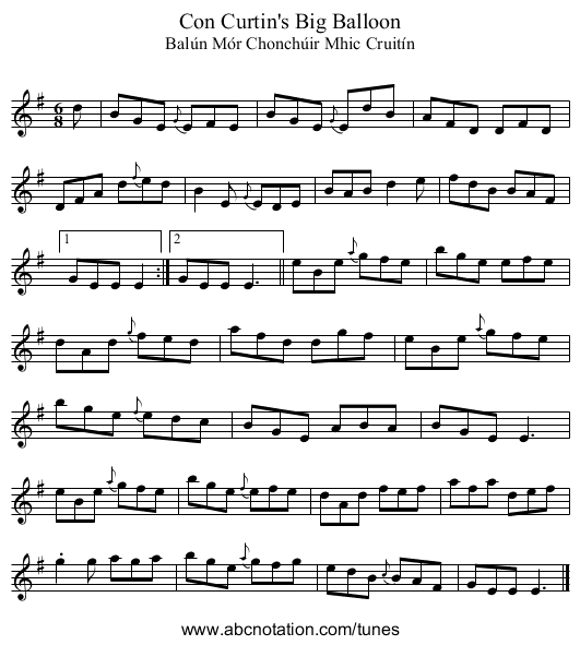 Con Curtin's Big Balloon - staff notation