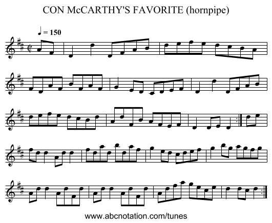 CON McCARTHY'S FAVORITE (hornpipe) - staff notation