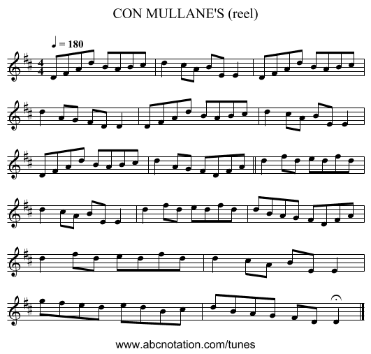 CON MULLANE'S (reel) - staff notation