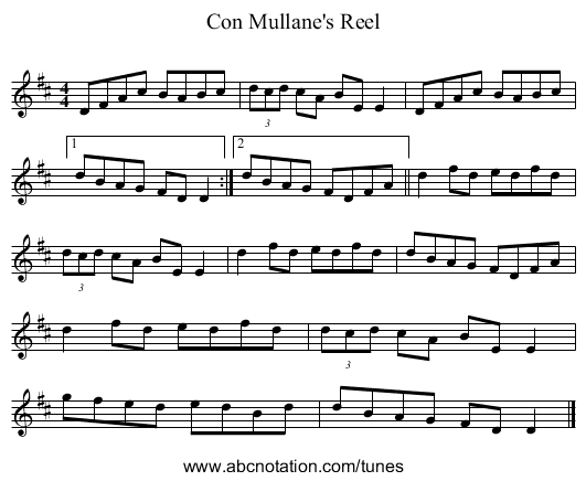 Con Mullane's Reel - staff notation