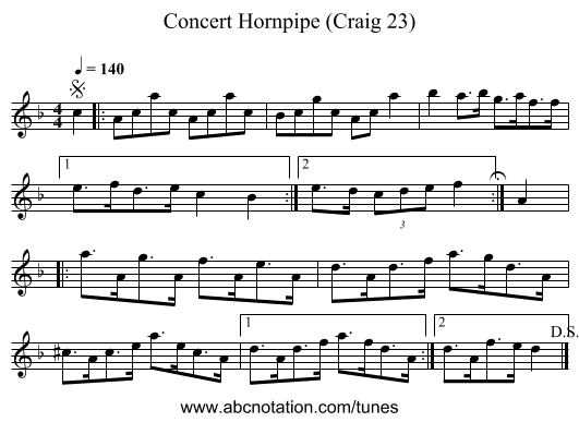 Concert Hornpipe (Craig 23) - staff notation