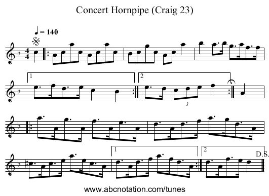 Concert Hornpipe (Craig 23) - staff notation