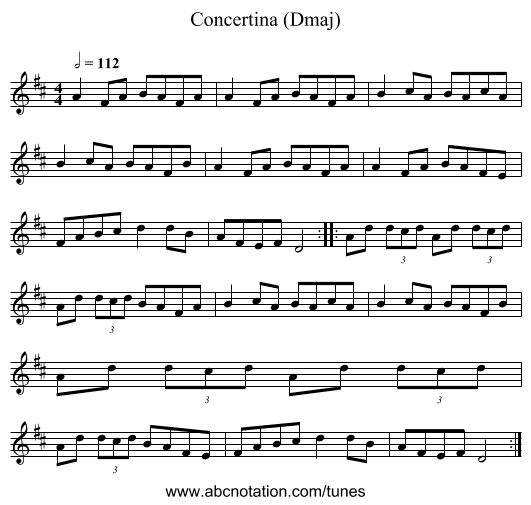 Concertina (Dmaj) - staff notation