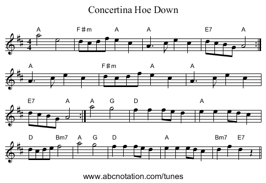 Concertina Hoe Down - staff notation