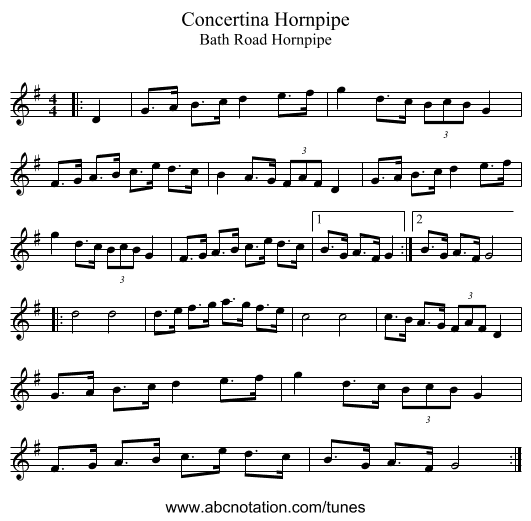 Concertina Hornpipe - staff notation