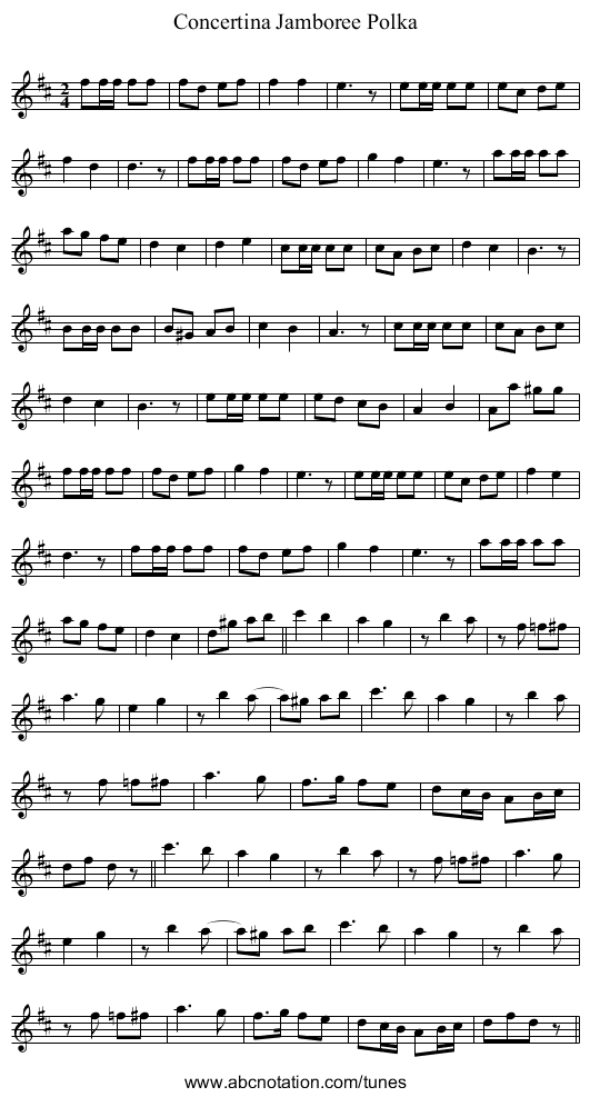 Concertina Jamboree Polka - staff notation