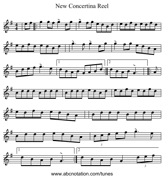 Concertina Reel, New - staff notation