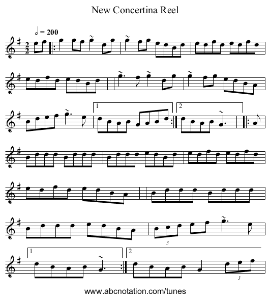 Concertina Reel, New - staff notation