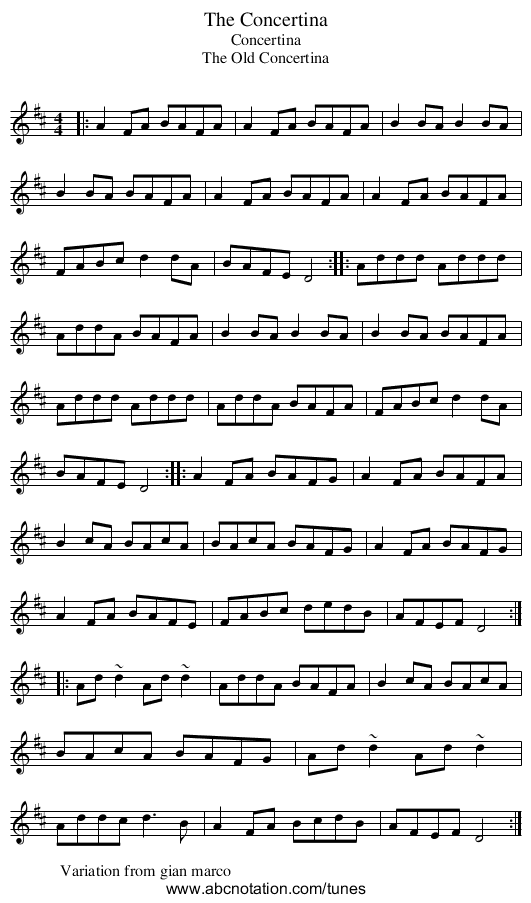 Concertina, The - staff notation