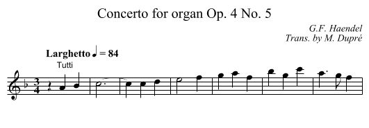 Concerto for organ Op. 4 No. 5 - staff notation
