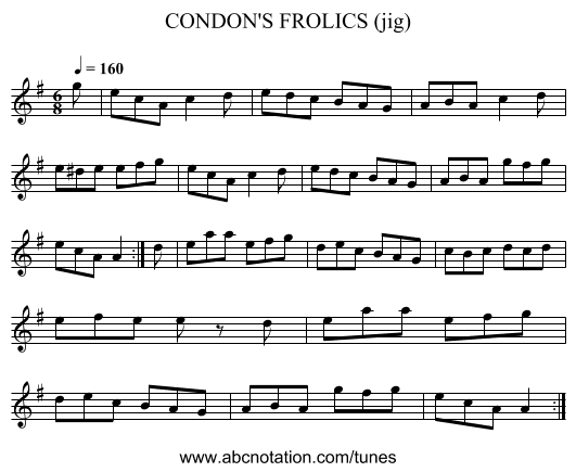 CONDON'S FROLICS (jig) - staff notation