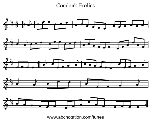 Condon's Frolics - staff notation