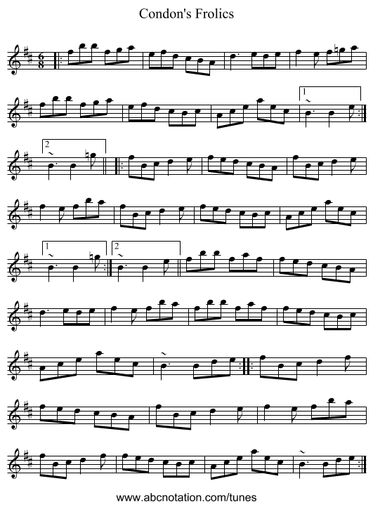 Condon's Frolics - staff notation