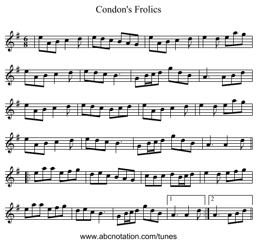 Condon's Frolics - staff notation