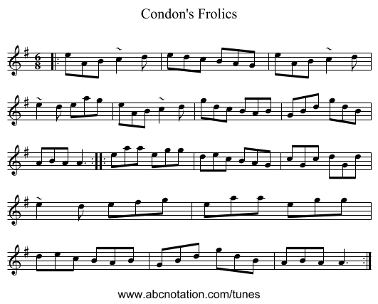 Condon's Frolics - staff notation