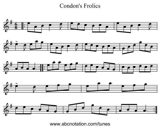 Condon's Frolics - staff notation