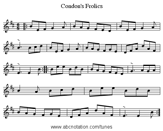 Condon's Frolics - staff notation