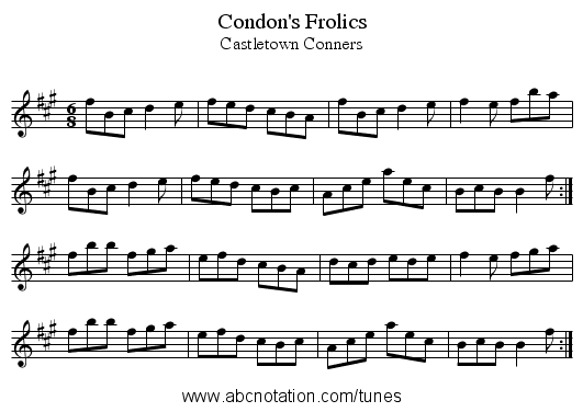 Condon's Frolics - staff notation