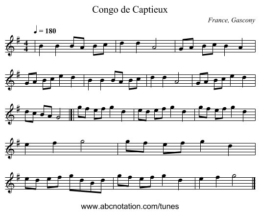 Congo de Captieux - staff notation