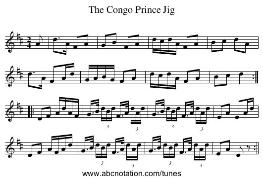 Congo Prince Jig, The - staff notation