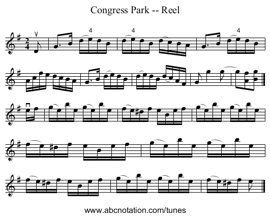 Congress Park -- Reel - staff notation