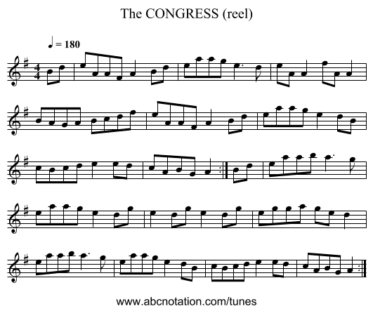 CONGRESS (reel), The - staff notation