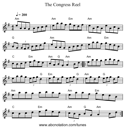 Congress Reel, The - staff notation